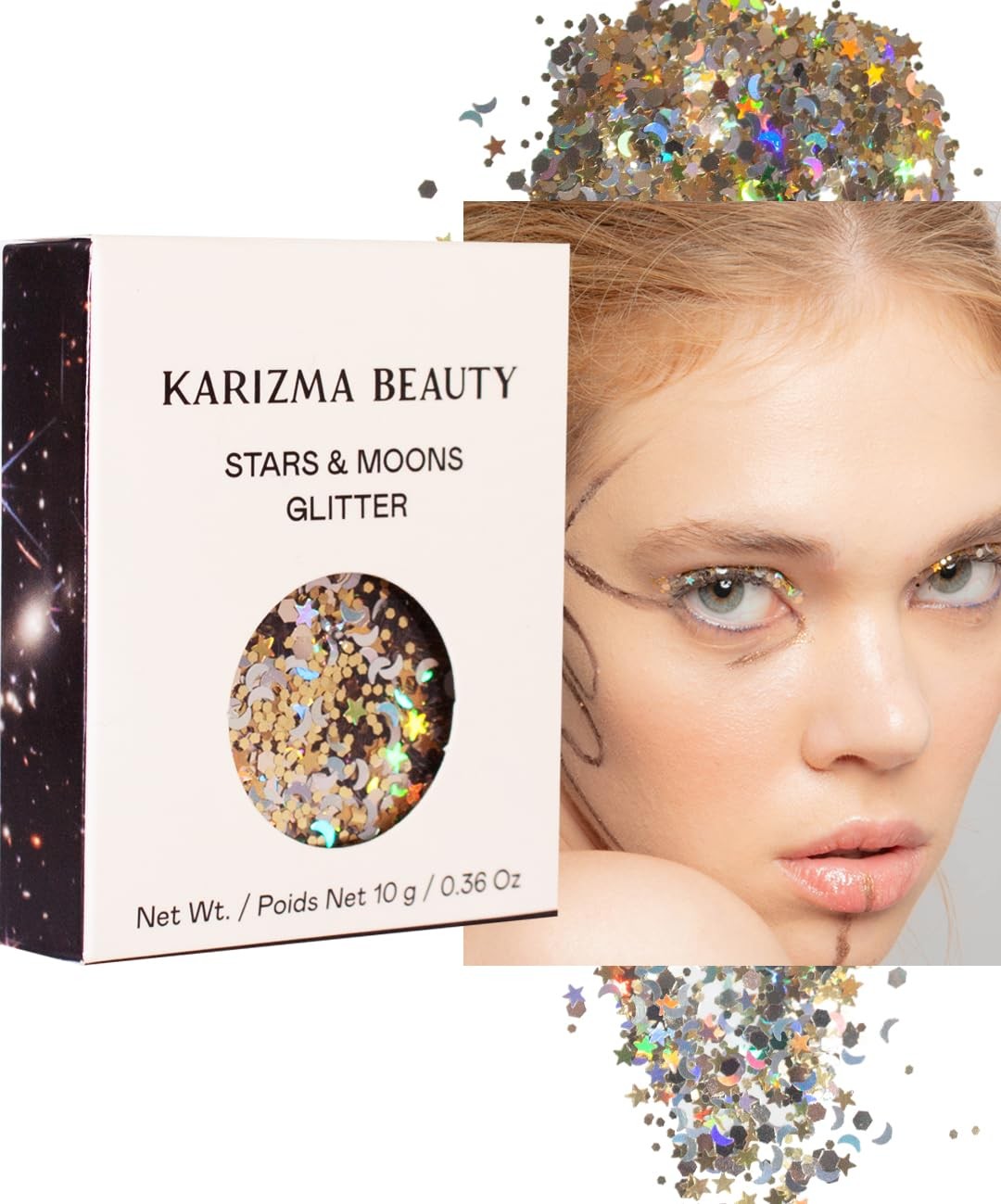 Stars Moons Body Glitter, 10g Chunky Face, Hair, Eye Glitter, Rave Festival