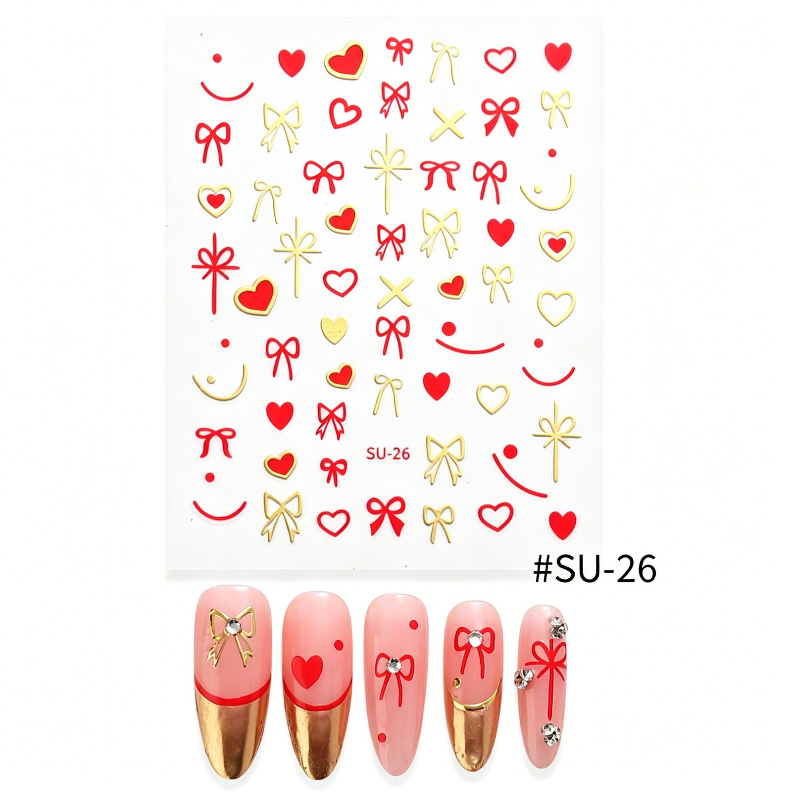 Internet Celebrity Heart Nail Stickers, Mini French Black White Red Multi-Size H
