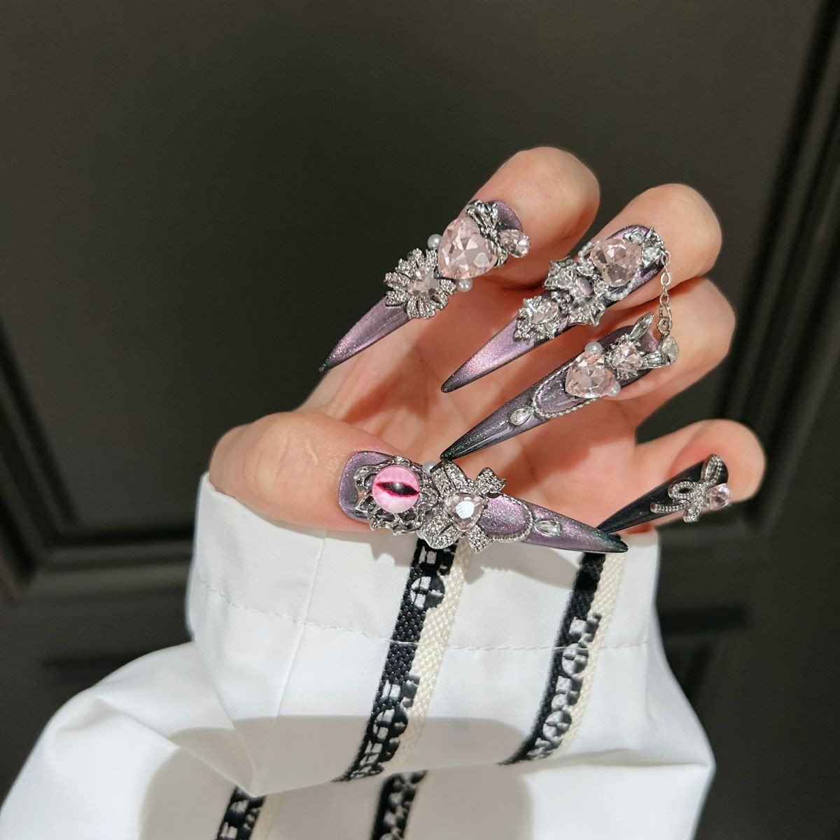 Bian 2 Handmade Luxury Pink Gradient Cat Eye Press On Nails