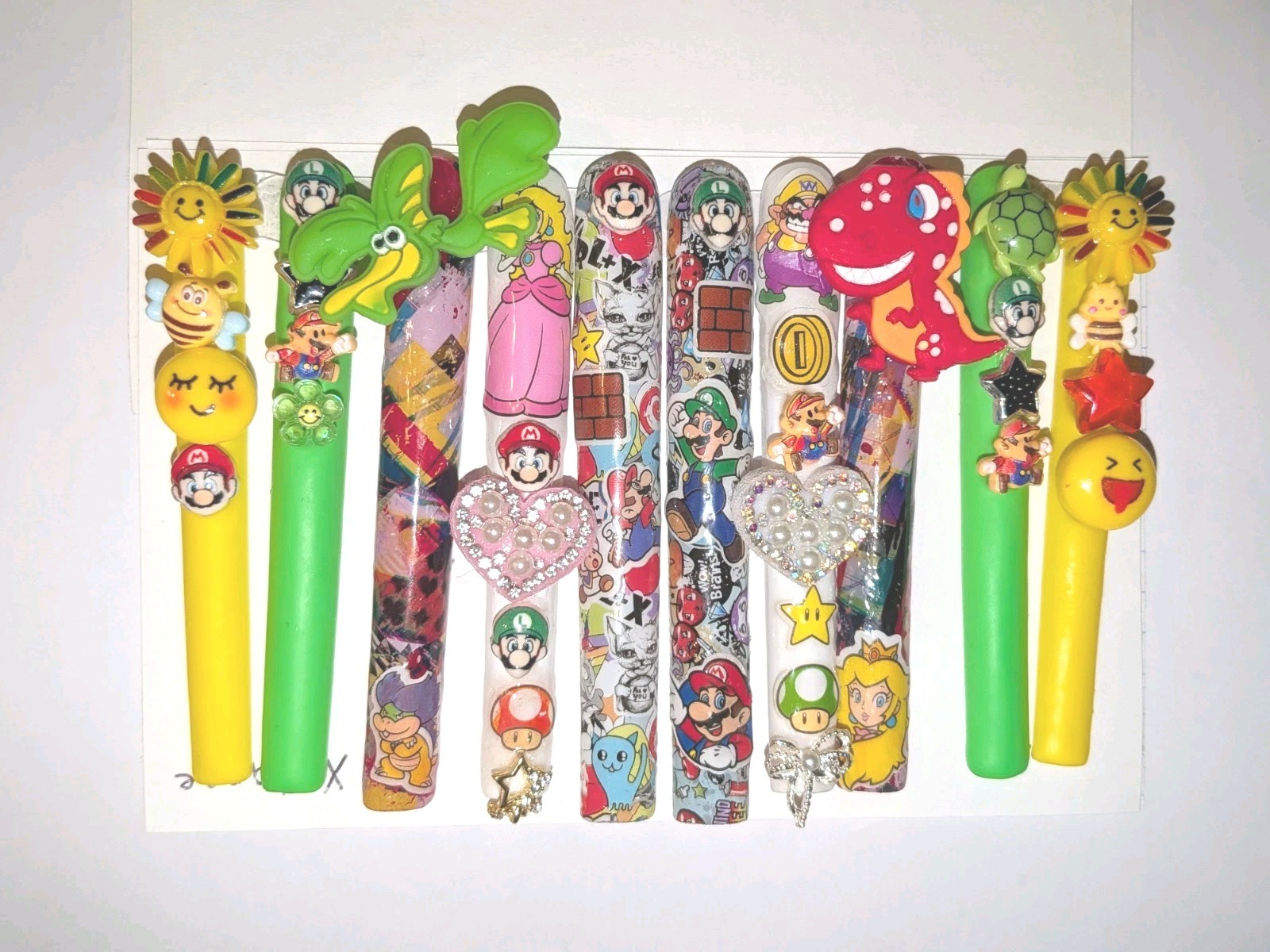 Bright Custom Super Mario Multicolor Decorative 6Xl Press On Nails Sz X-Large