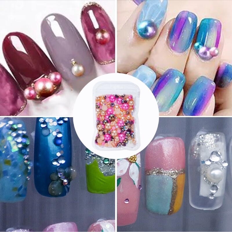 Pearls 3d Nails Art Rhinestones Flat Back Half Round Pearls