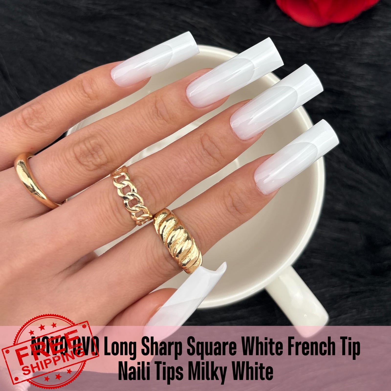 NOVO OVO Long Square French Tip Gel Nail Tips 180pcs