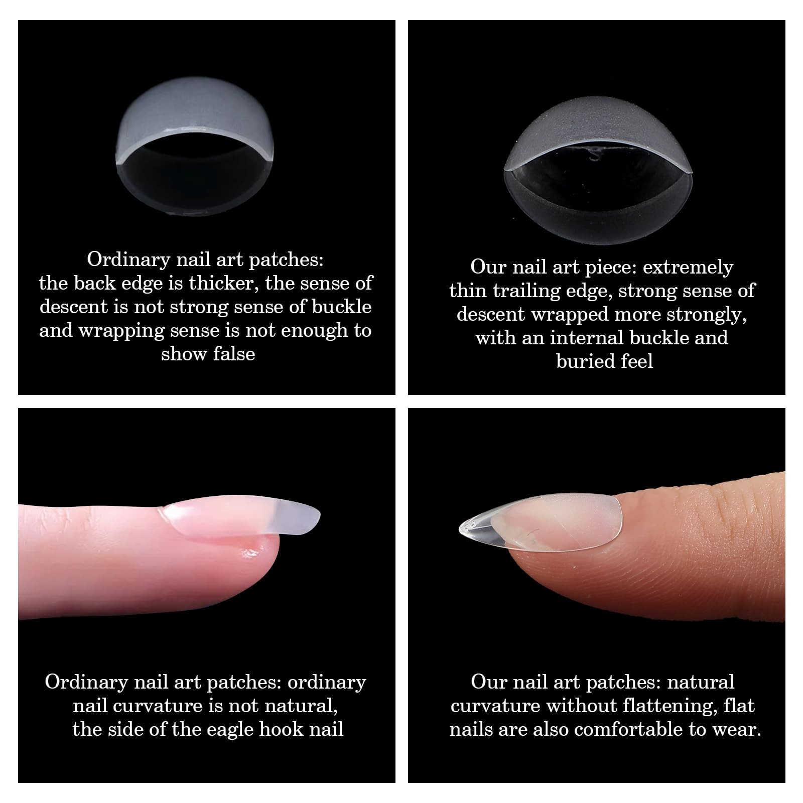 240 Pcs Short Almond Nail Tips Soft Pre-Shaped Acrylic one size, clear