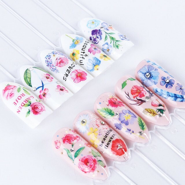 Nail Art Water Transfer Sticker Feather Rose Daisy Flower Leaves Floral Decals