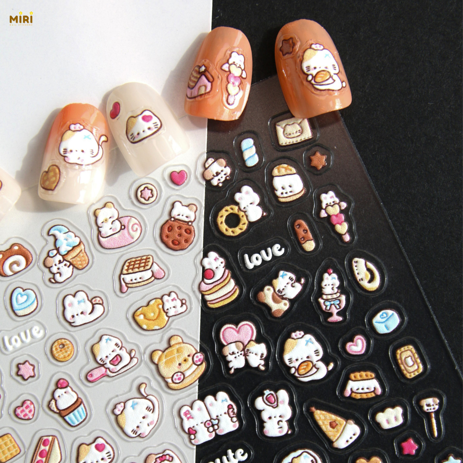 3D Cute Cat Decals Nail Stickers Self-Adhesive Kid Fun Nail Decals Small Sticker