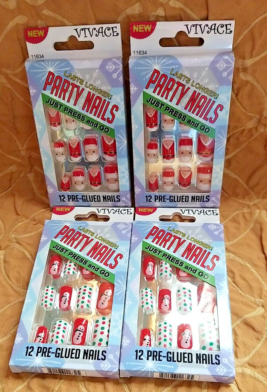 Christmas Fake Nails Press on Nails Short Square Nails Set of 4Packs
