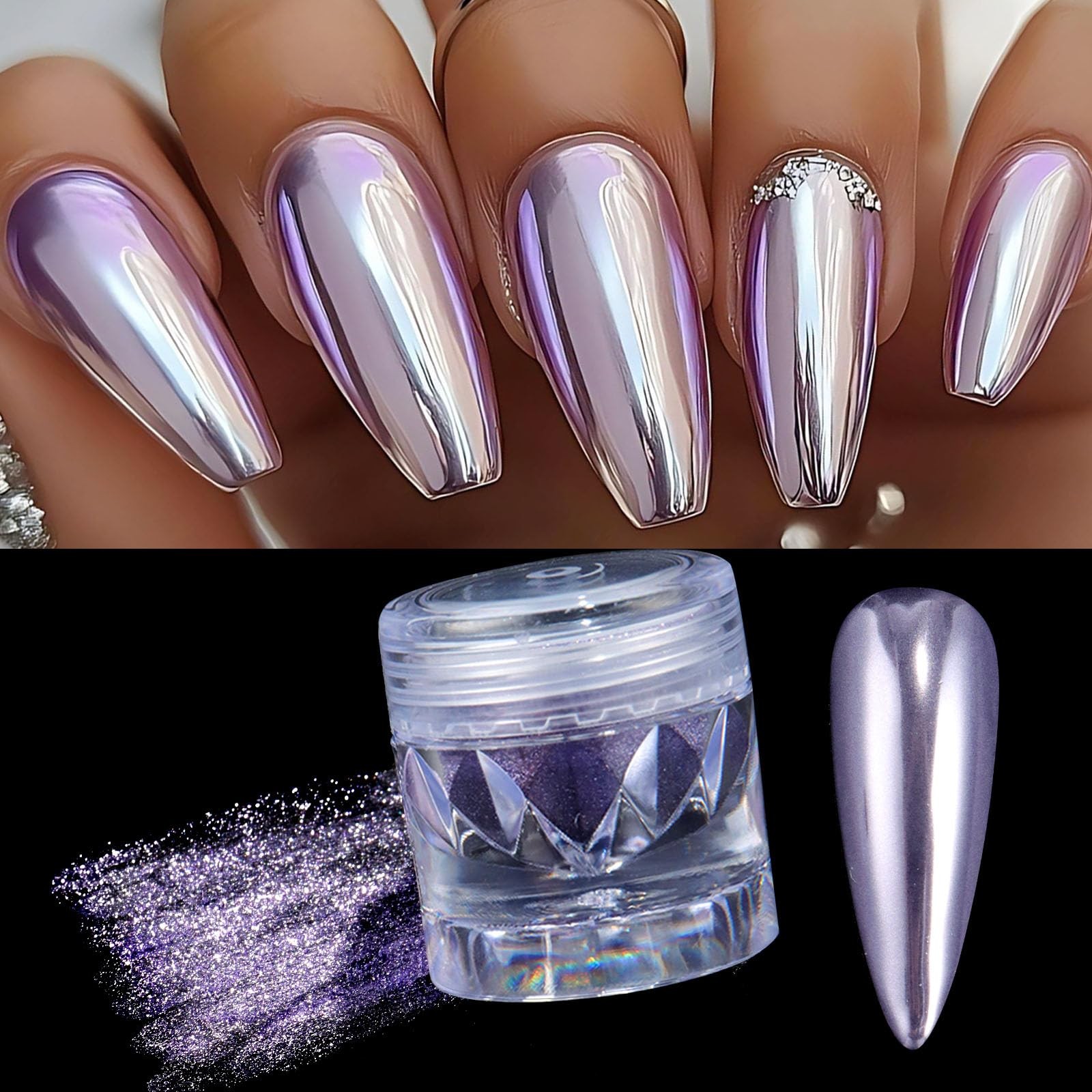 Chrome Mirror Effect Nail Powder Set, 9 Colors Metallic Pearlescent Nail Glit…