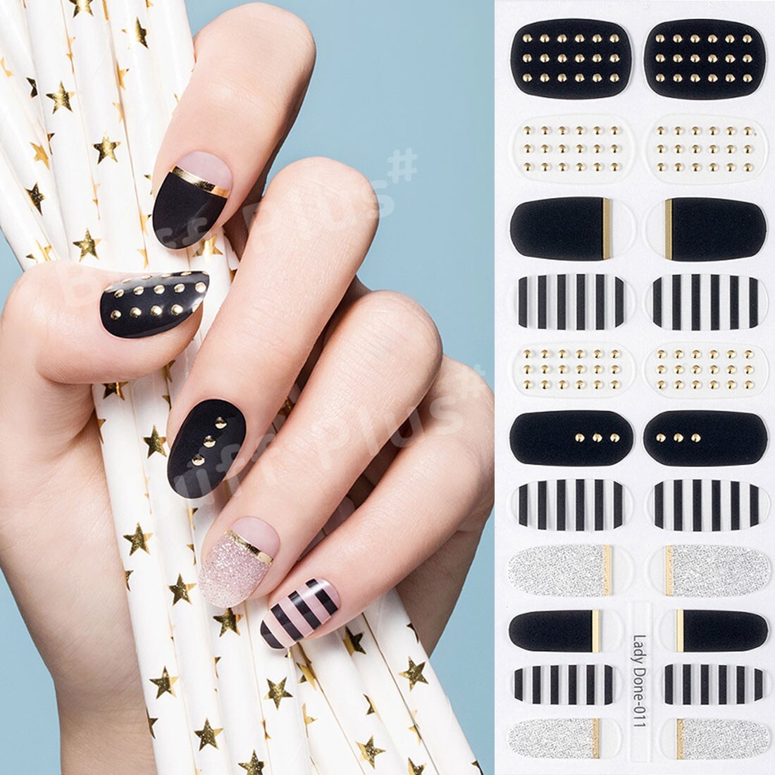 Black Transparent Gold Nail Wraps Korean Dot Glitter Point Art Lady DIY Decal