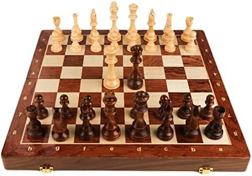 15” Walnut Chess Set with Storage Board for Adults & Children, 2 Players