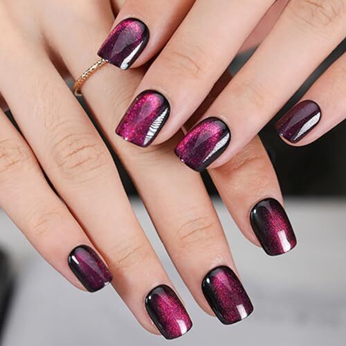 Press on Nails Short 24.00 Fl Oz (Pack of 1) Purple Discoloration Cat Eye