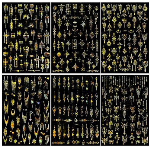 Laser Gold Nail Stickers BOH Nail Decals Star Lines Nail Designs Color A32