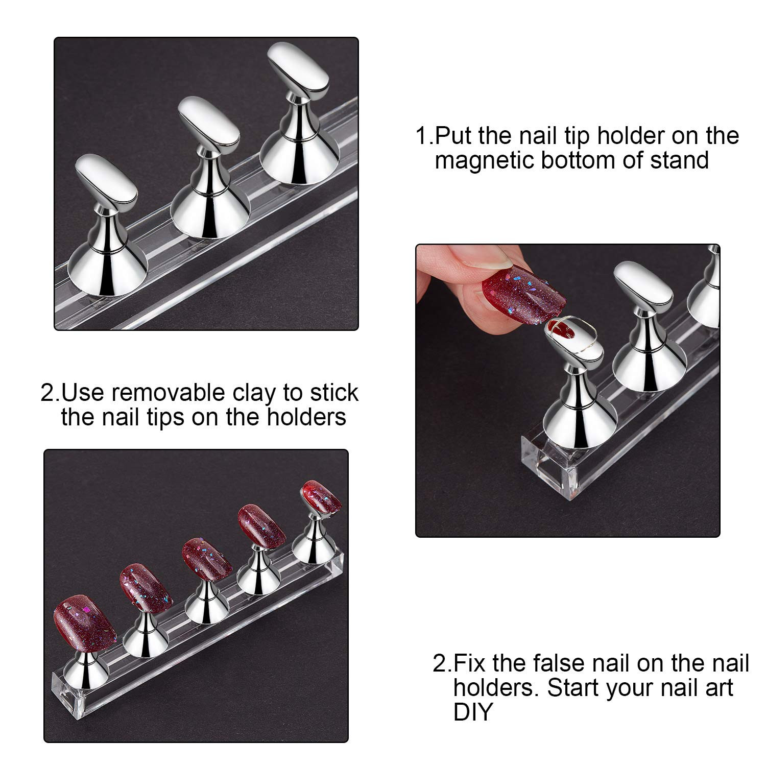 2 Sets Acrylic Nail Display Stand Magnetic Press on Nail Holder for Manicure