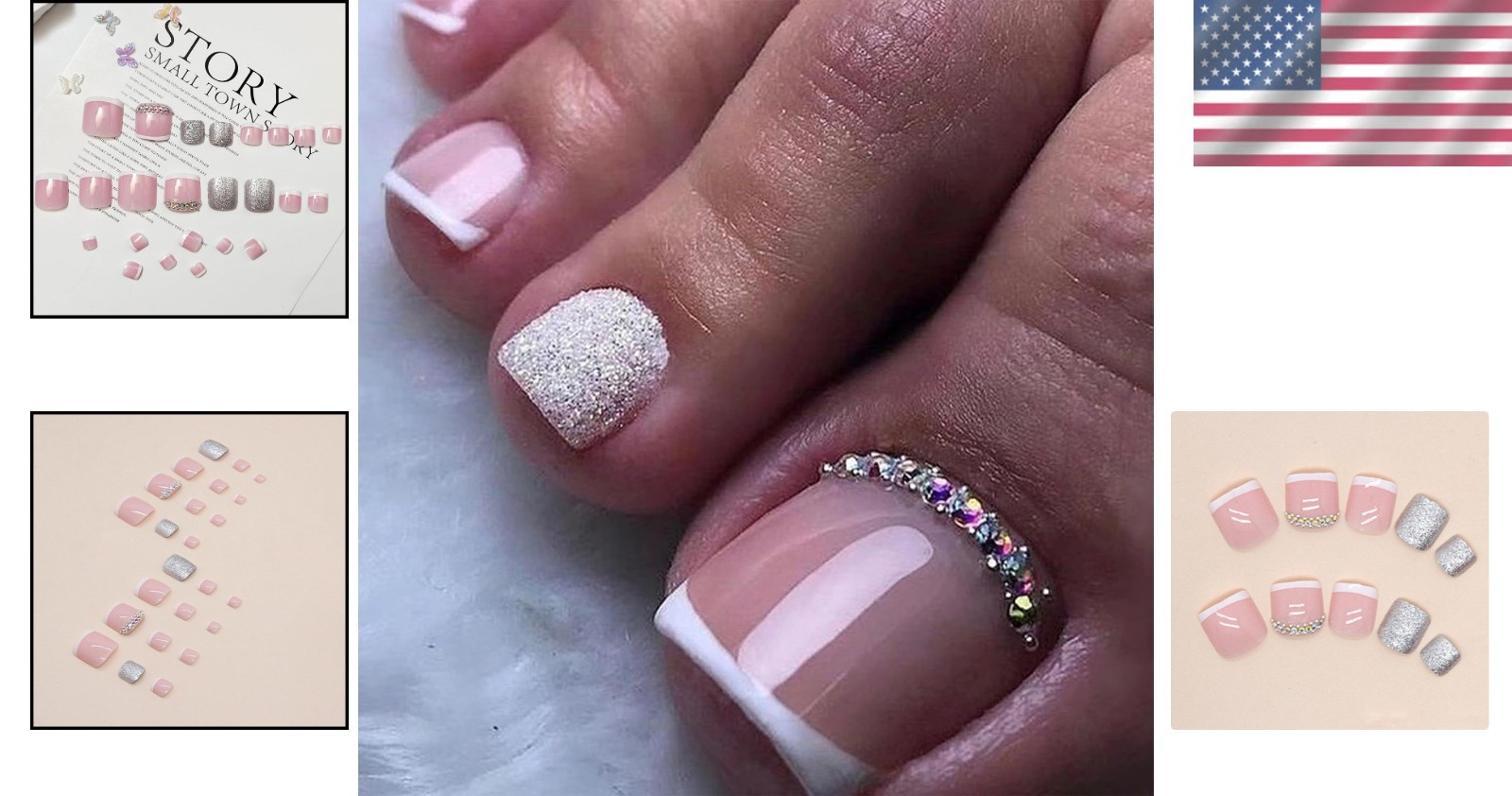 Full Cover Acrylic Press On Toenails Easy Application Glossy Finish for Women