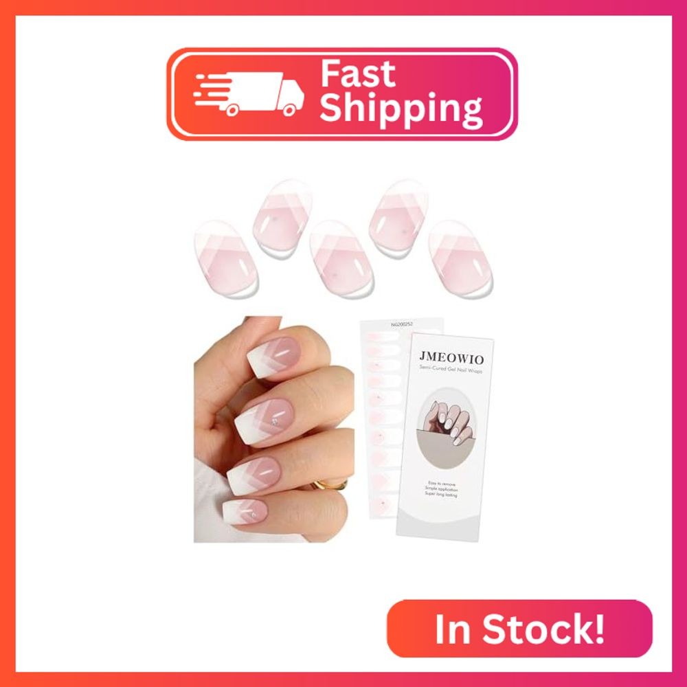 JMEOWIO Semi Cured Gel Strips Nail Art Sticker Wrap French Tip