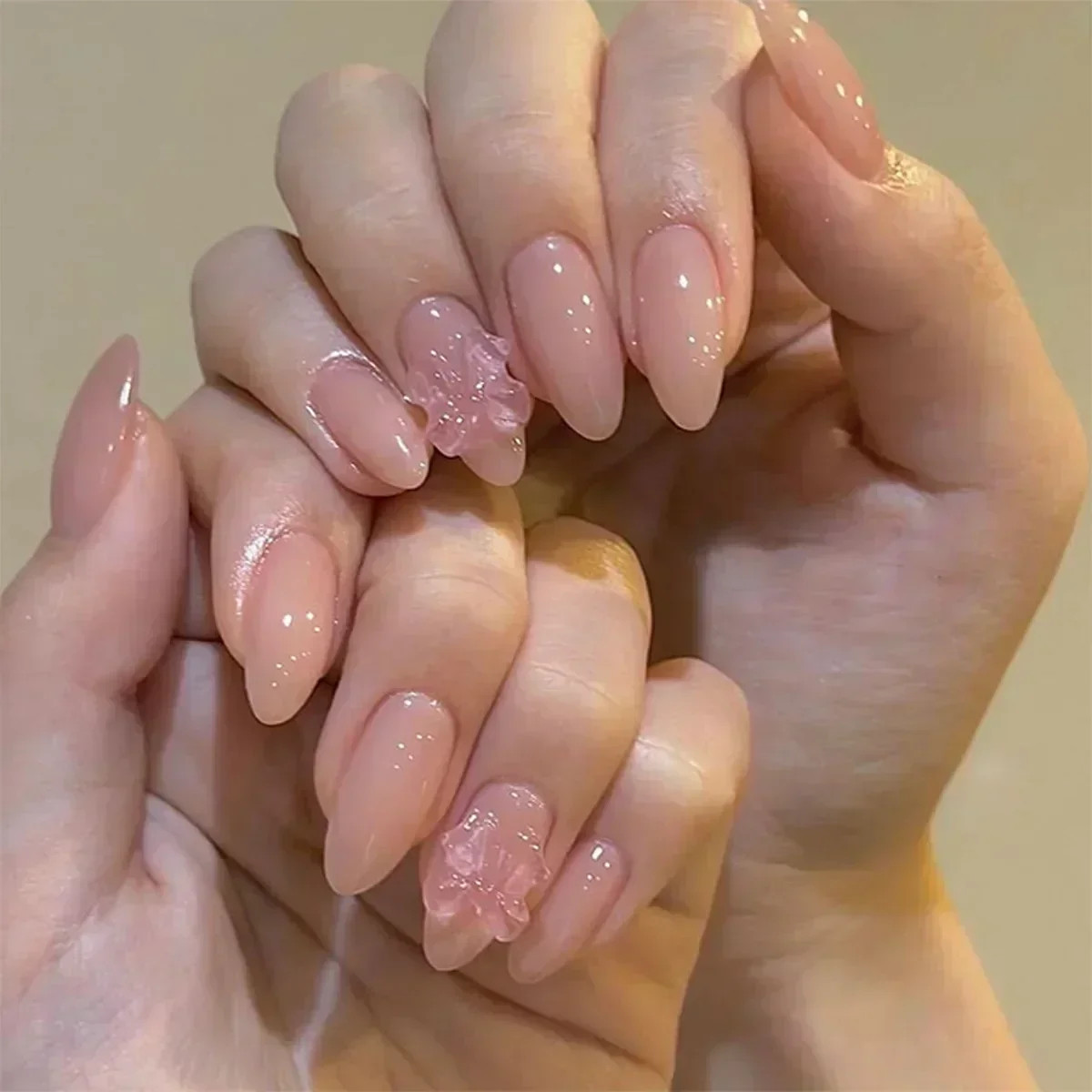 24pcs French Almond Press on Nails Leopard Print 3D Bow False Nails Fake Nails