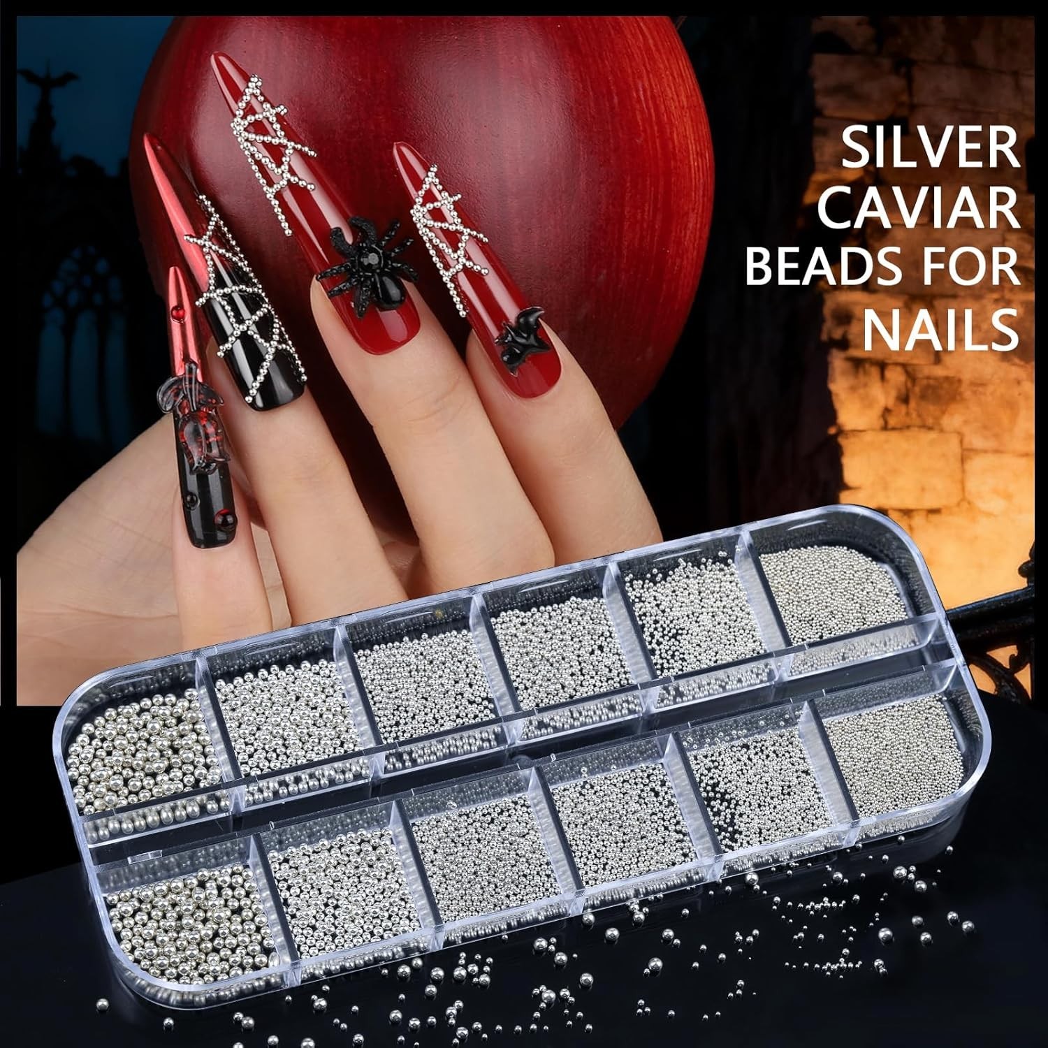 Complete Nail Art Kit: Silver Charms, Gems, 15 Art Stickers & Tools Included