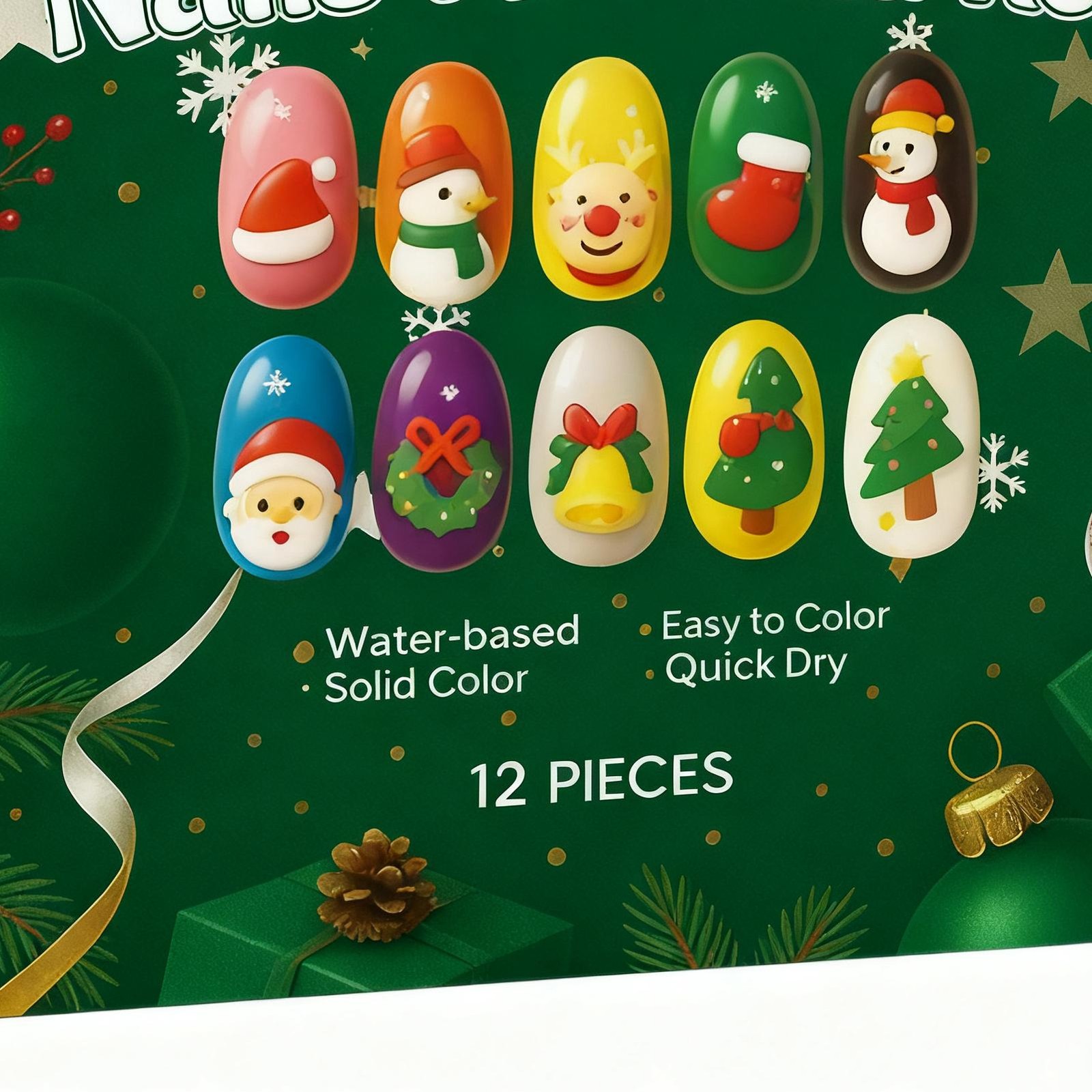 12-Color Christmas Nail Art Pen Set Fingernail DIY Graffiti Markers Home Salon