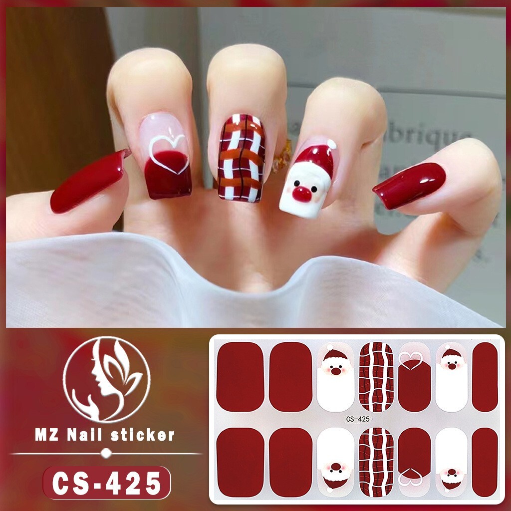 5 pcs hot sale Christmas Nail Stickers Semi Cured Gel Nail Stickers UV Lamp