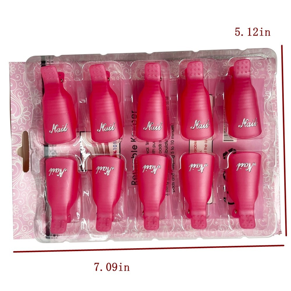 10Pc Pink Smashing Plastic Nail Art Soak Off Clip Cap Gel Nail Polish Remover
