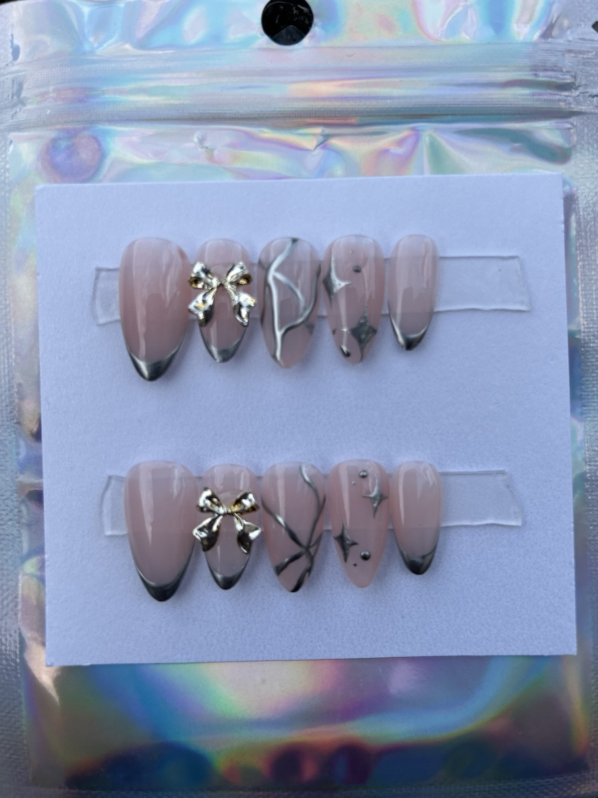 Press ons! – sliver/chrome french tip! size m