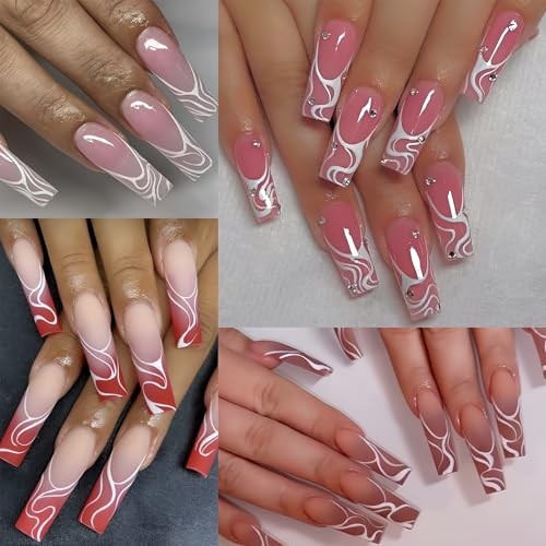 4Pcs White Swirls Lines Nail Stickers 5D Micro-Embossed white swirls lines