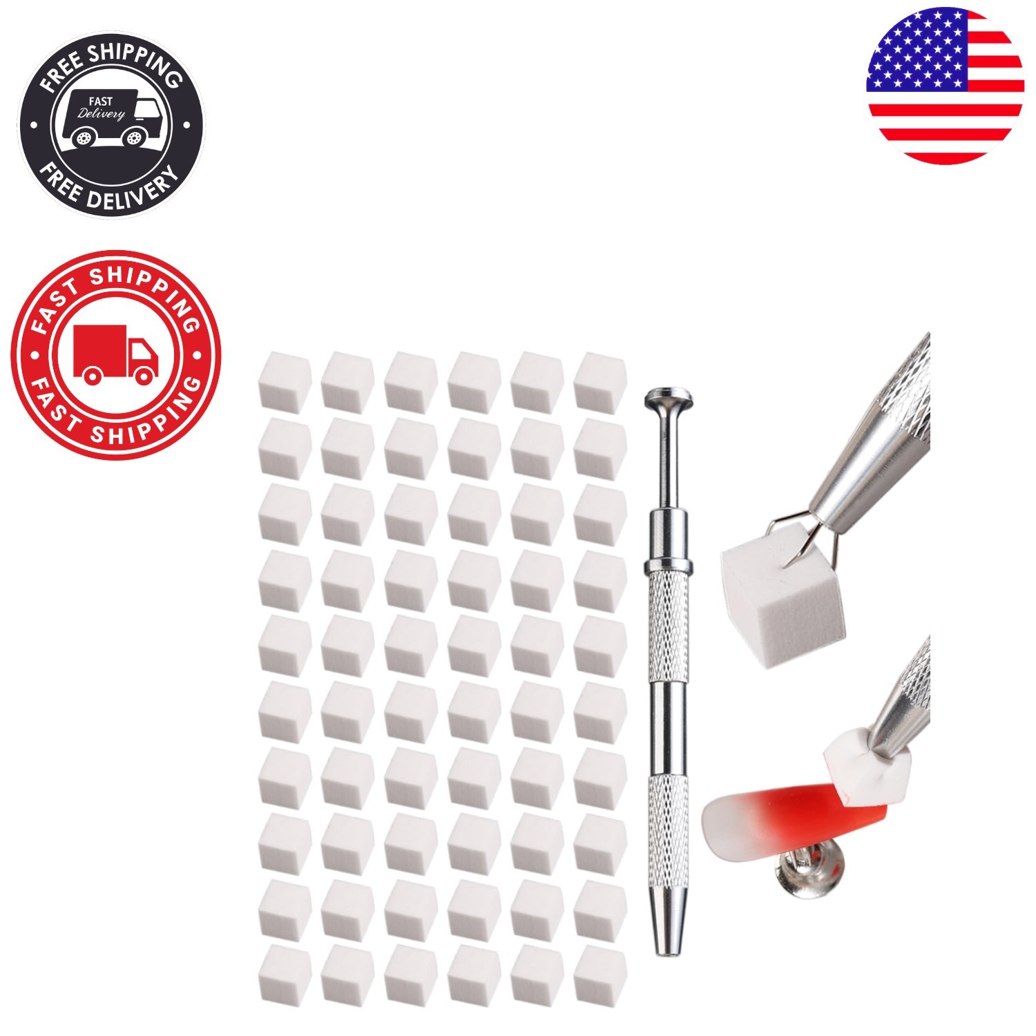 Versatile 100-Piece Ombre Nail Art Sponge Set with Convenient Grabbing Tool