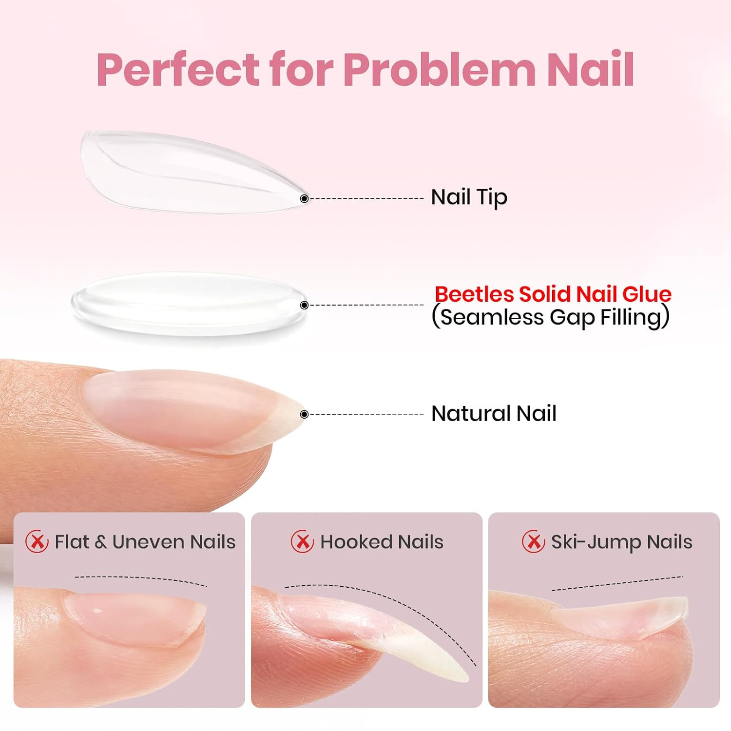 Solid Nail Glue Gel & Remover Kit for Nail Tips | Hema-Free & Tpo-Free Formula,