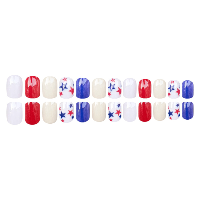 48Pcs Short Red White Blue Star Press on Nails Independence Day Holiday Wear