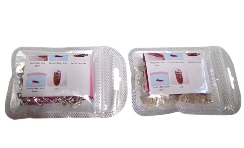 Lot of 2 3D Nail Art Charms Packs Flower Pearl Rhinestone Silver White Decor
