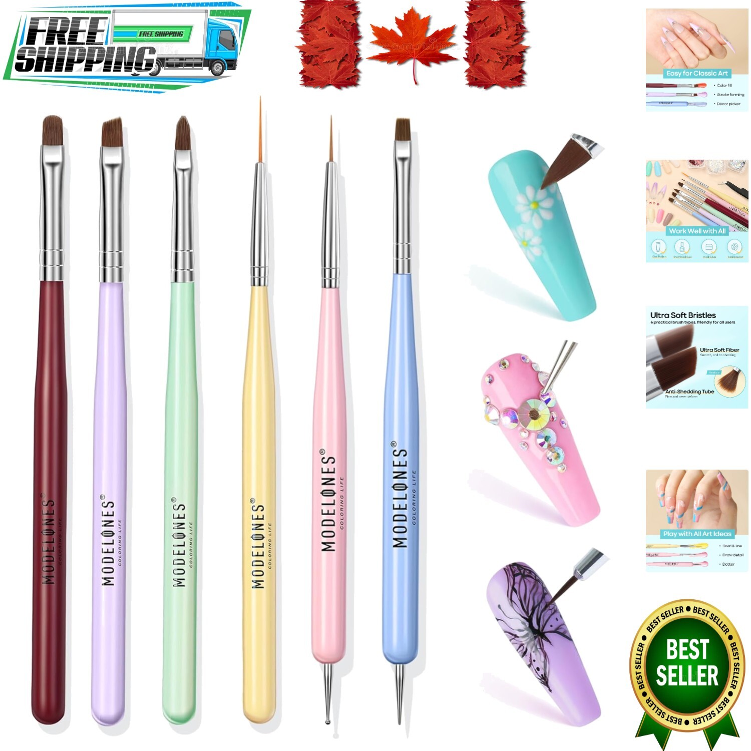 Professional Nail Art Tools Set: 6 Brushes & Dotting Pens for DIY Creativity
