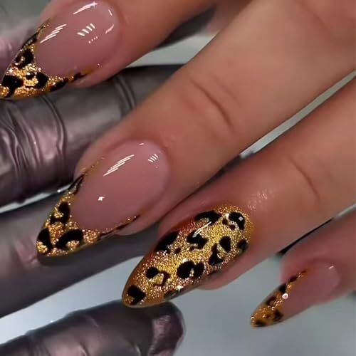 Leopard Press on Nails Gold Glitter Fake Nails 24 Fl Oz (Pack of 1) Style07