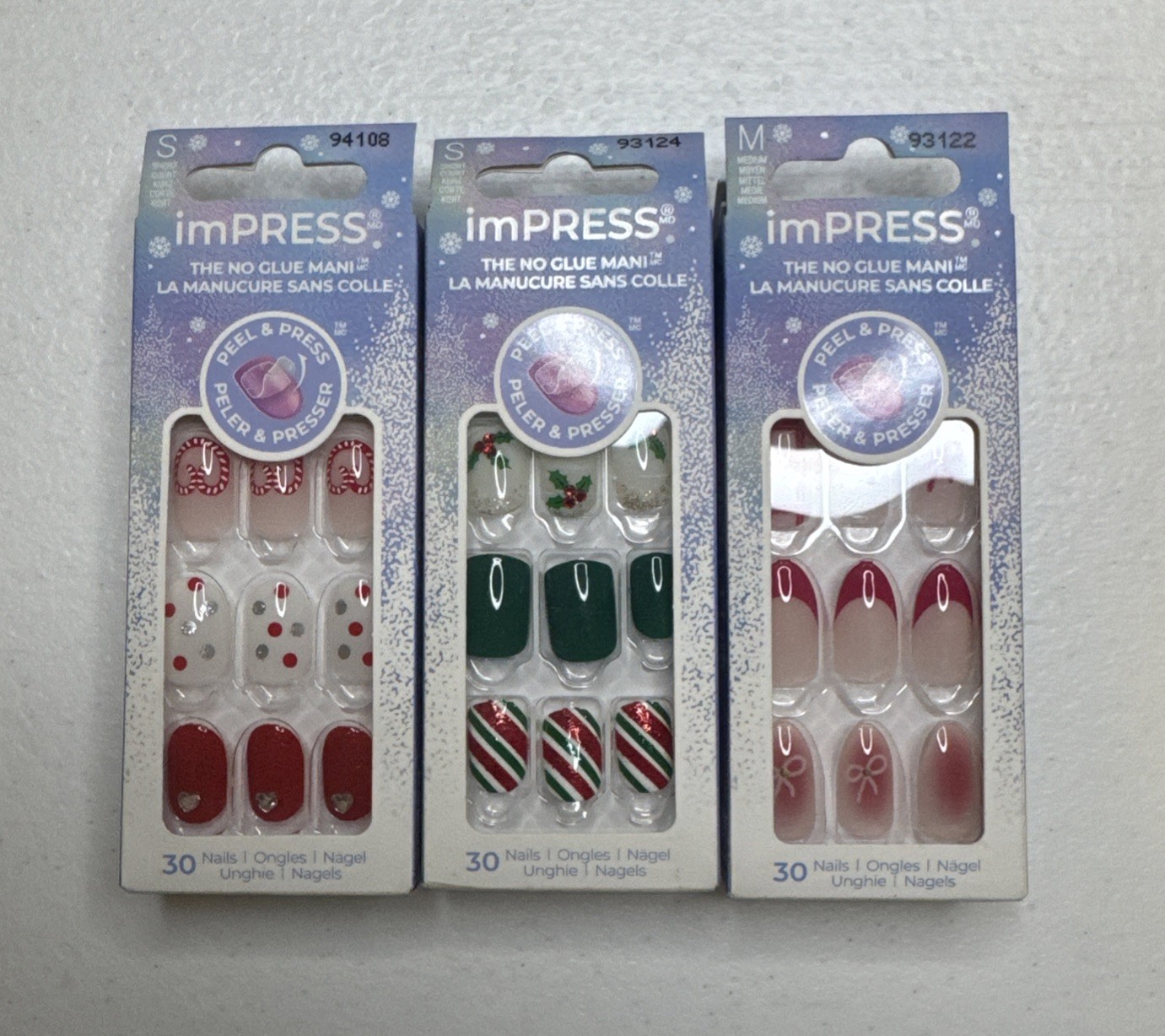 3x Kiss Peel & Press On Holiday Nails -Short/Medium – No Glue Mani