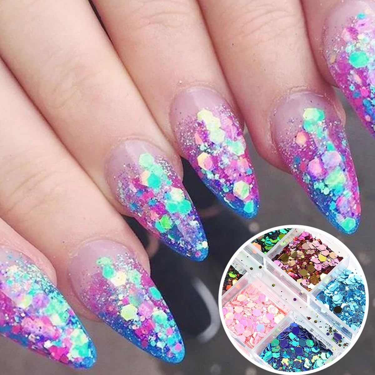 12 Grids Chameleon Nail Art Sequins Hexagon Nail Glitter Holographic Process …