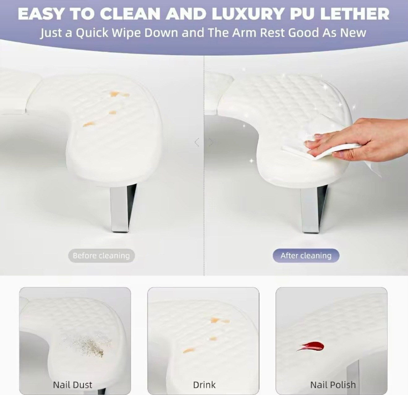 PU Leather Nail Arm Rest Hand Pillow, White, Easy Cleaning, Nail Art & Gels