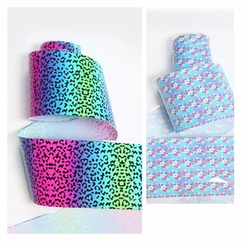 Leopard Print Nail Art Foils Transfer Stickers Spring Colorful Flower Leopard