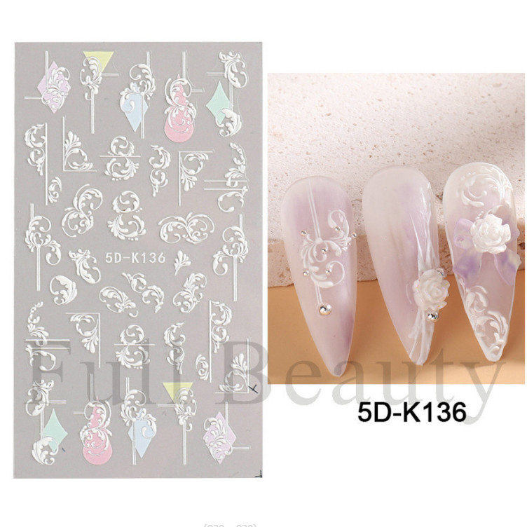 Valentine White 5D Embossed Love Rose Flower Toe Nail Art Stickers Manicure NS17