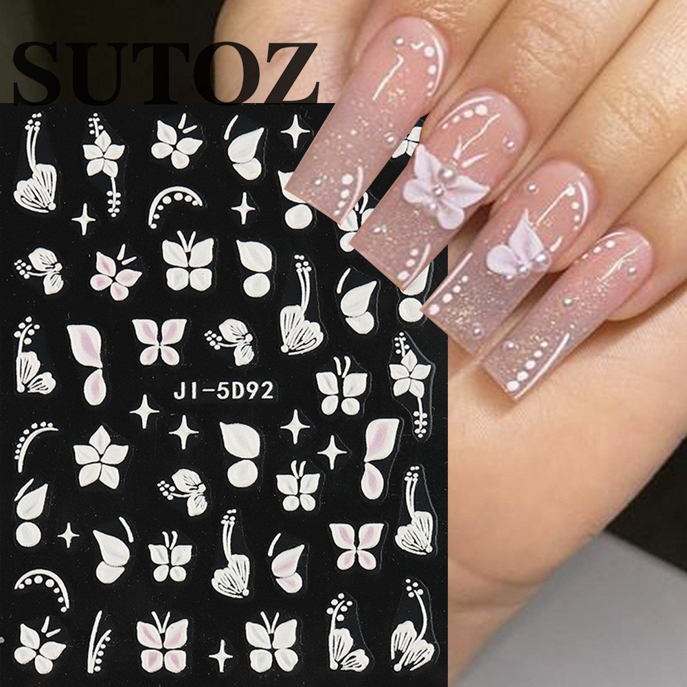 3D Flower Petal Embossed White Daisy Floral Nail Art Stickers Decor Slider NH29