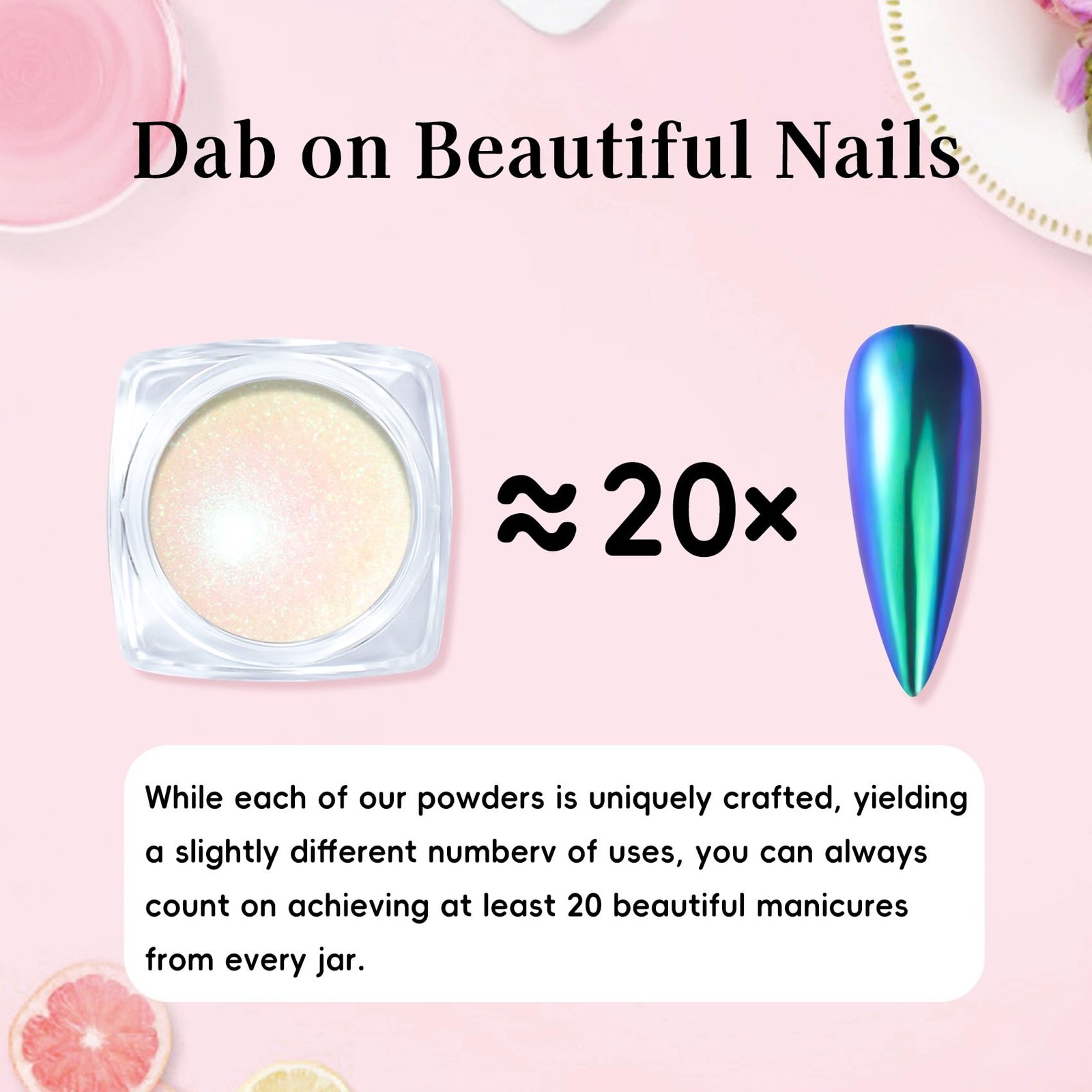 Chrome Nail Powder Kit – 2 Jar Mirror Effect Metallic Holographic Aurora Merm…