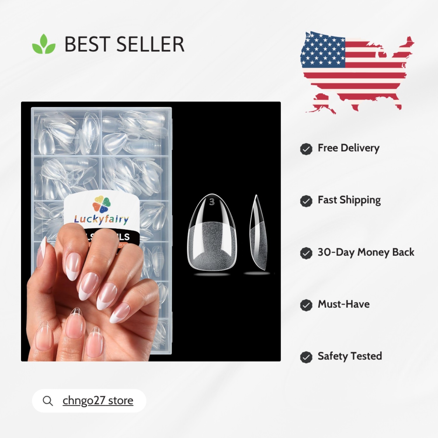 240pcs Clear Short Almond Gelly Nail Tips – Effortless DIY with 12 Size Options
