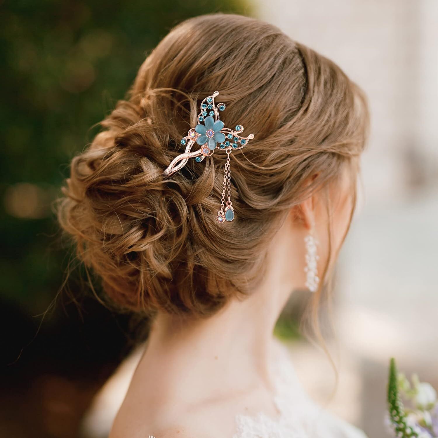 OIIKI Butterfly Flowers Hair Sticks Pins for Buns pink, blue, colorful 3pcs