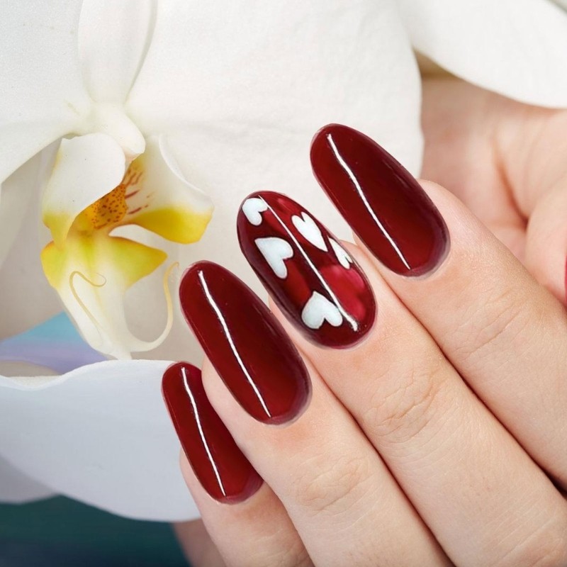 24x Heart on Nail Short Round False Nail Valentines Day Press On Nail