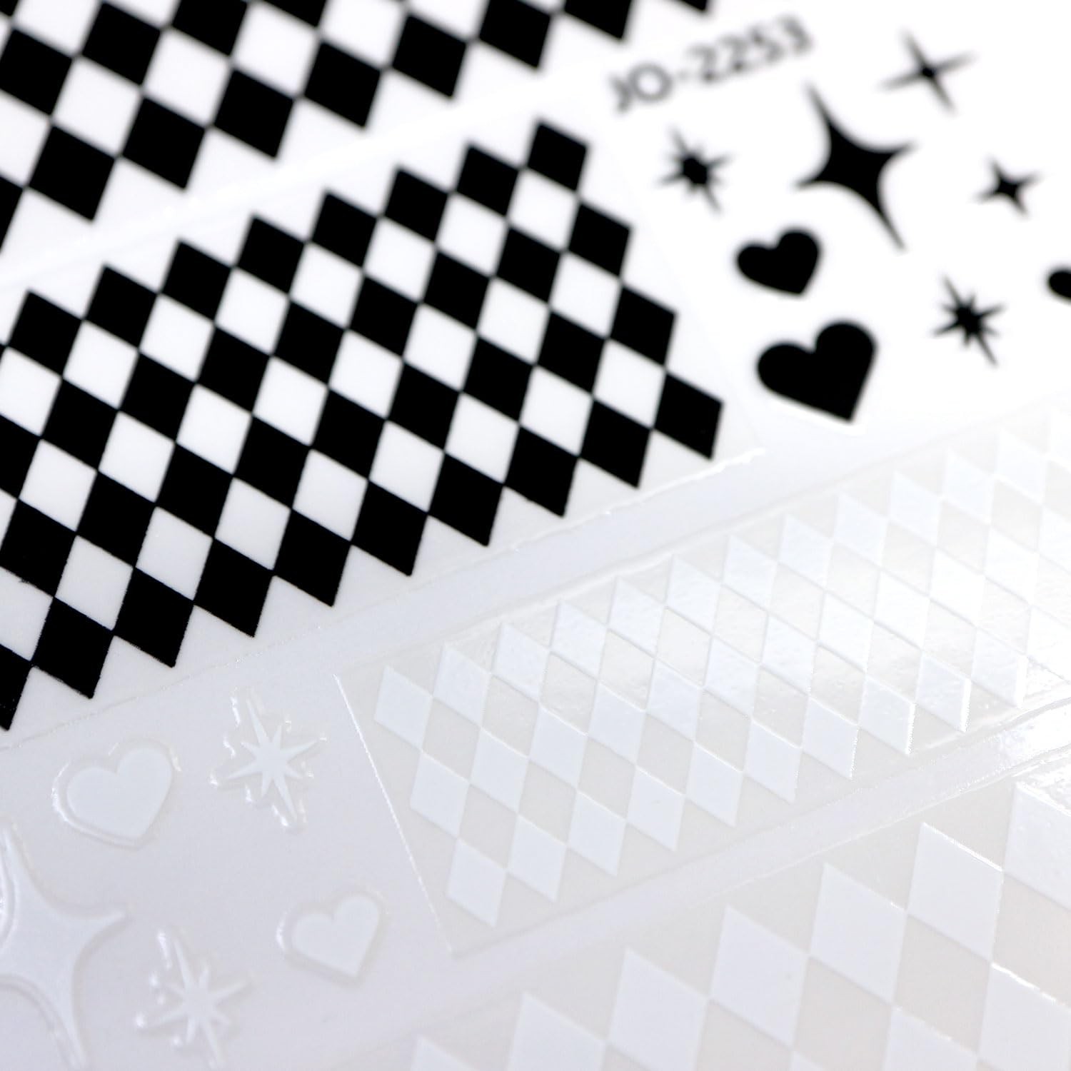 Nail sticker check checker heart glitter transparent black white 1 sheet NAS-040