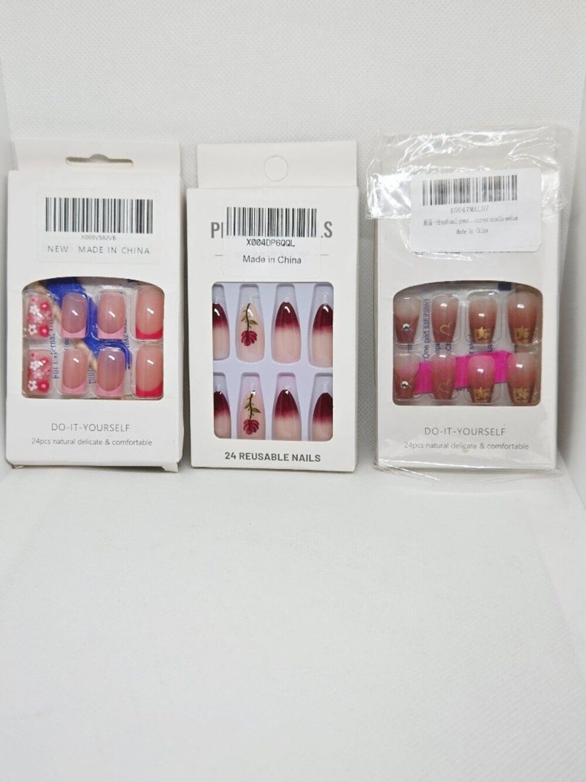 3 BOXES NATURAL PRESS ON NAILS PINK ROSE, PINK FLORAL & FRENCH NIB 72 TOTAL