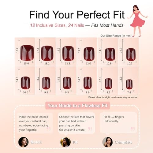 Burgundy Wine Red Short Press On Nails, Glossy Deep Red Fake Nails, Natural