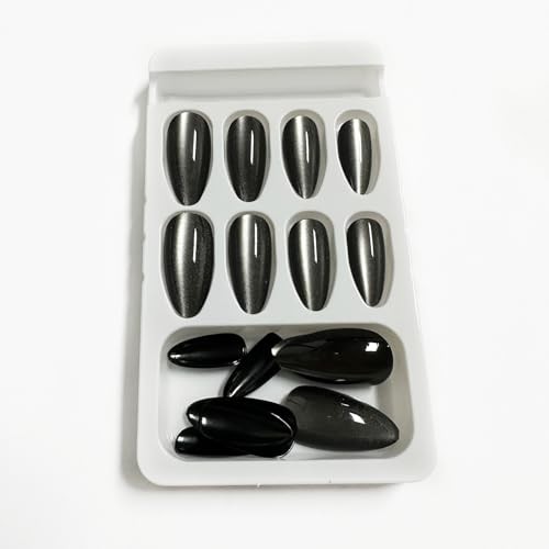 Black Cat Eye Press On Nails, Long Acrylic Fake Nails with Designs