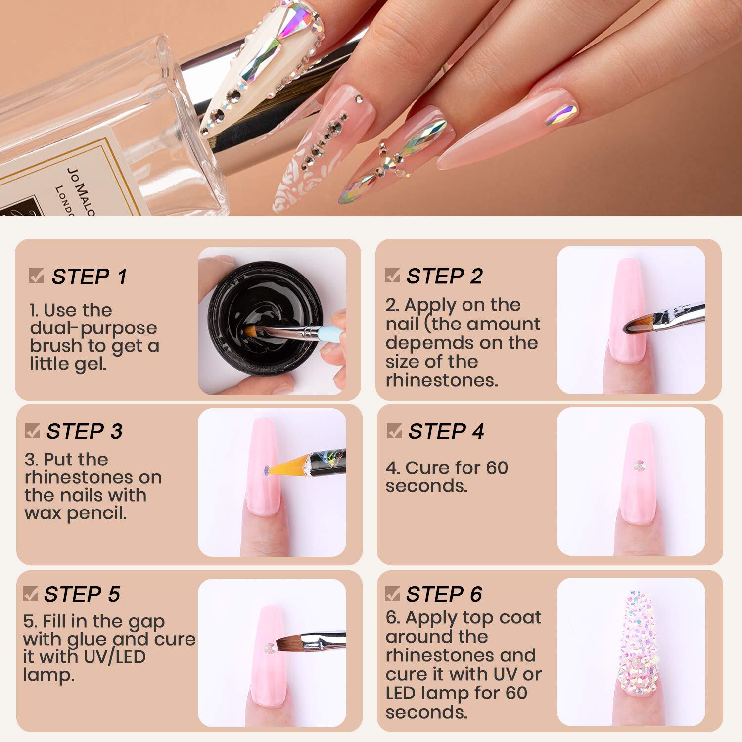 Nail Art Rhinestones Kit 3D Flat Back Glass Crystal Gemstones for Nails