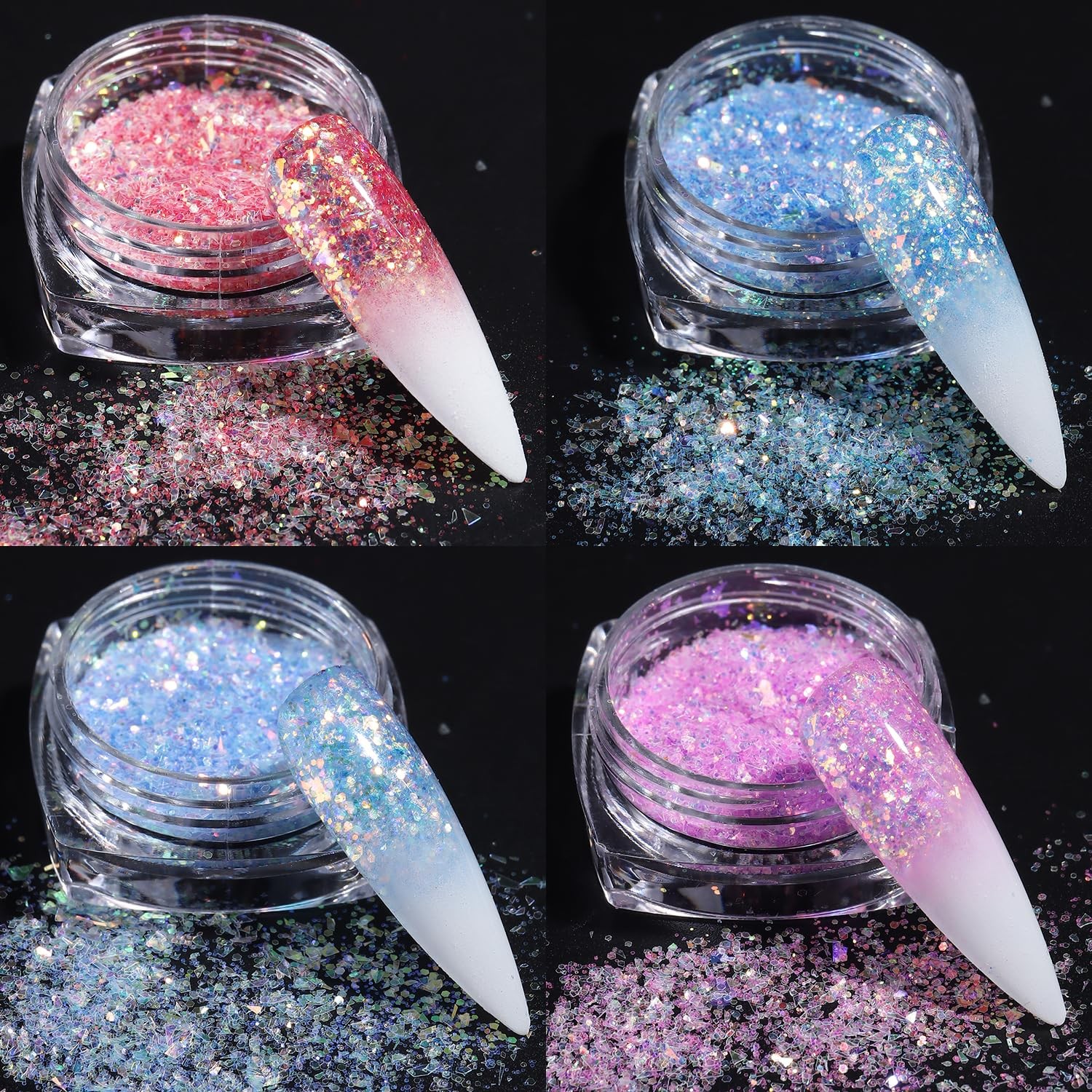 Fcozpjk Flakes for Nails, 8 Colors Summer Mermaid Nail Art Glitters Kit Blue …