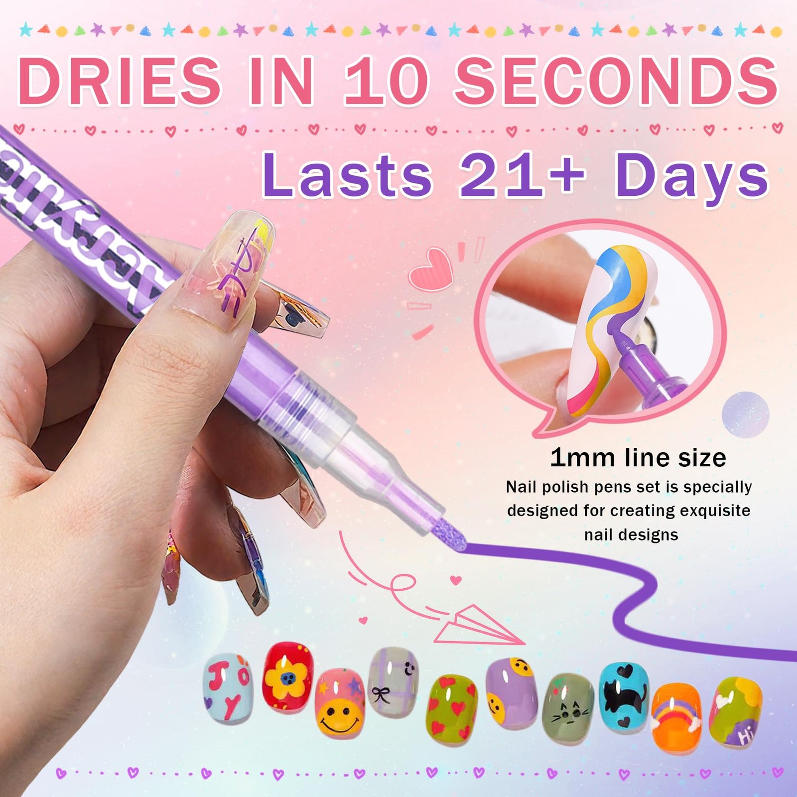 12 Colors Nail Art Pens Set Fine Tip Quick Dry Acrylic Paint Markers for DIY Des