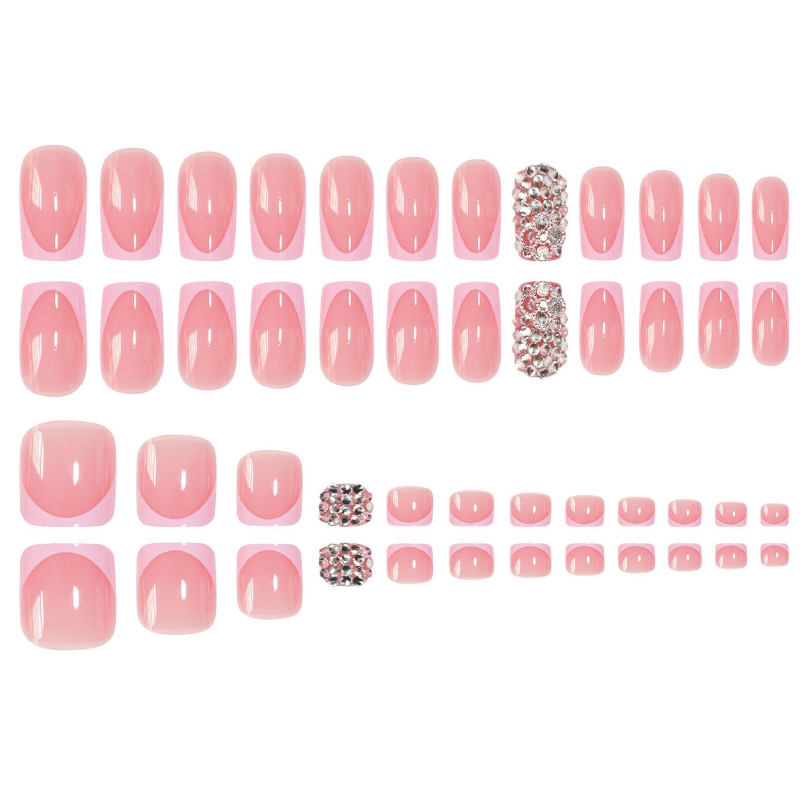 French Tip Press On Nails Glitter Rhinestone Manicure Pedicure Set Wholesale