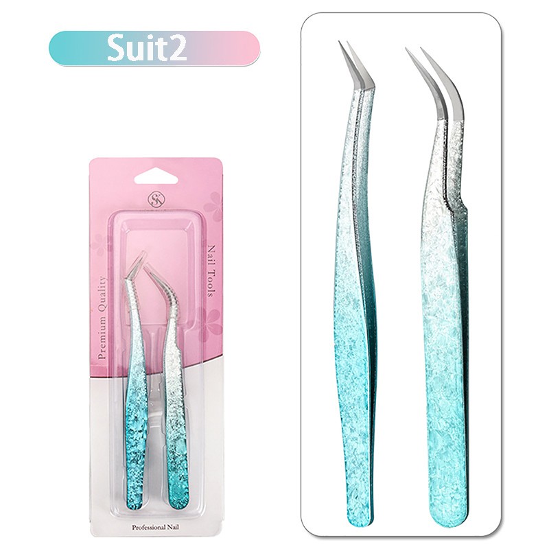 2PCS Eyelash Tweezers Eye Lash Clip Remover Tool False Extension Curved Pointed